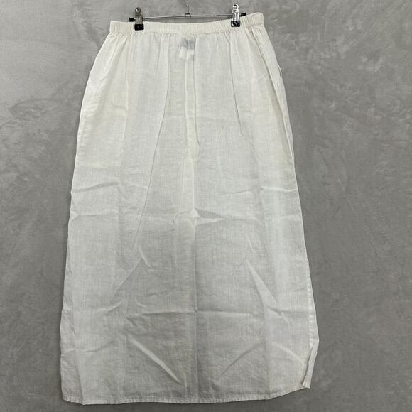 Flax Maxi Skirt Linen Lagenlook Buttons Pockets Pull On Elastic Waist Medium - Picture 5 of 10
